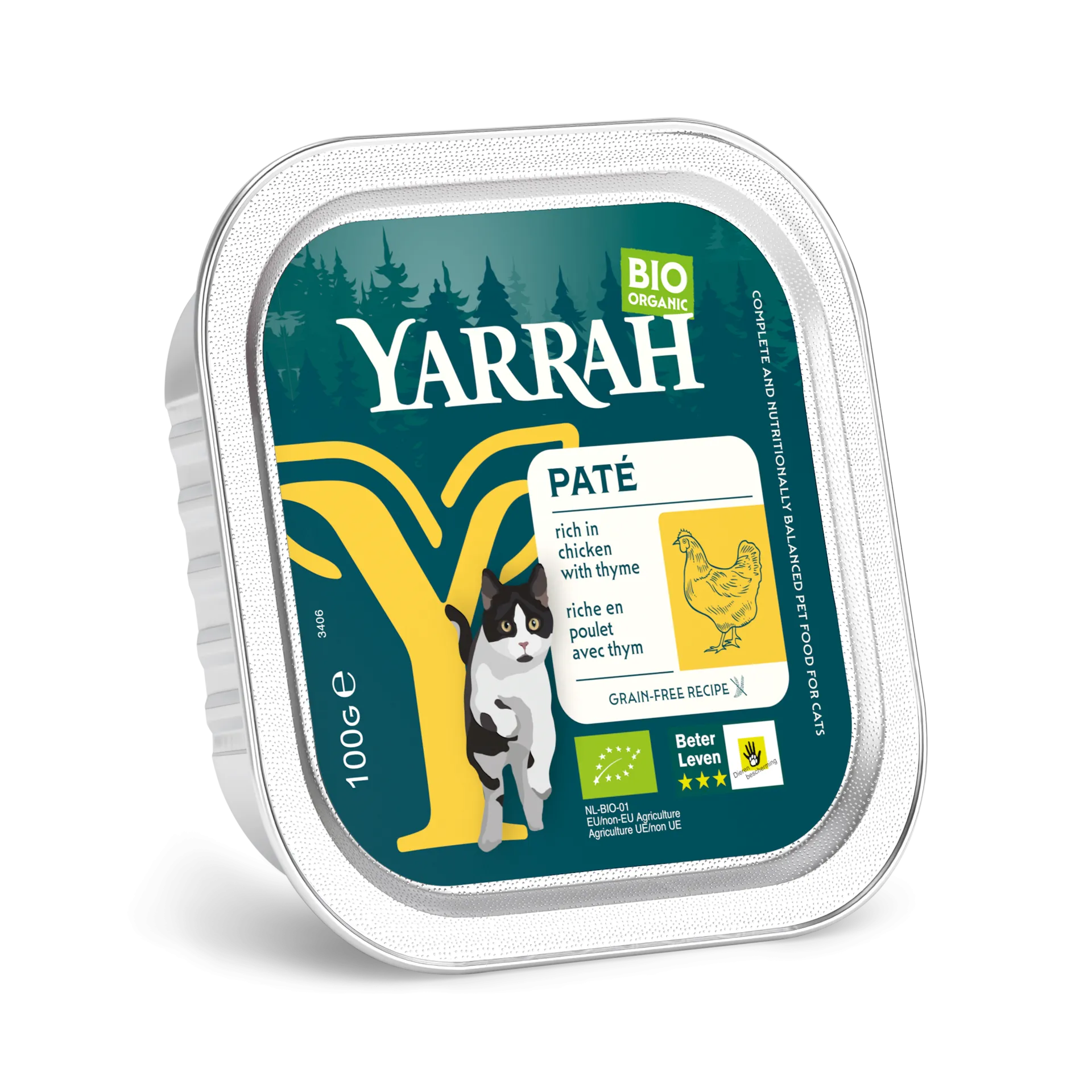 Tarrina BIO de paté con pavo y aloe vera para gatos, Yarrah 100g