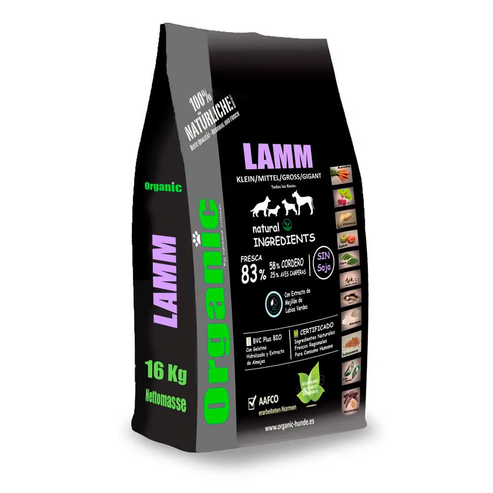 ORGANIC Lamm | Cordero y Arroz (Pienso perros adultos todas las razas) 14kg | 5kg | 1kg