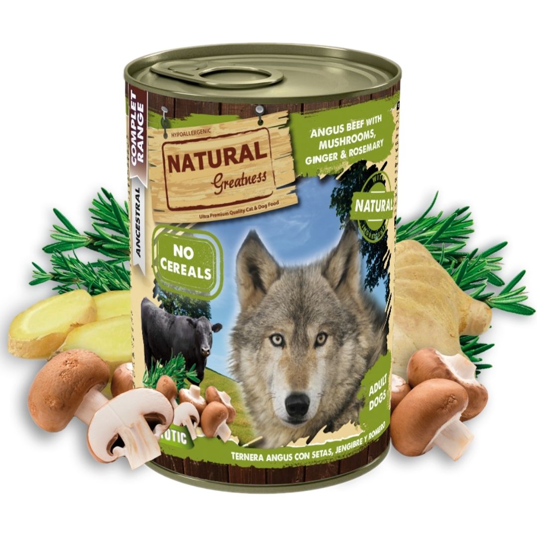 Comida húmeda para perros NATURAL GREATNESS TERNERA ANGUS CON SETAS